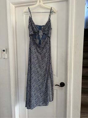 Malibu Navy Blue Floral Tie-Front Midi Dress